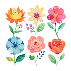 Set Adorable flower vector watercolor