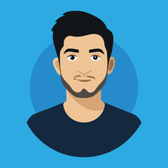Young man avatar vector portrait with stylish hair and beard on blue background