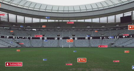 Image of media icons over stadium