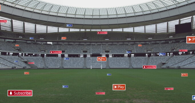 Image of media icons over stadium