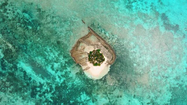 Drone footage of Guyam Island with white sand, Clear Water, and greenery at the daytime in Siargao