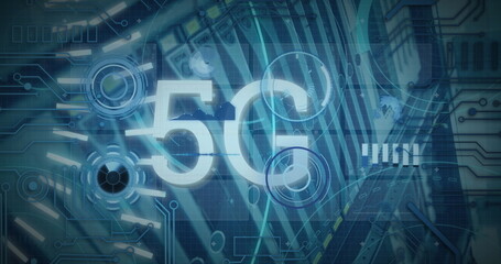 Composition of scopes scanning and digital data processing on blue background
