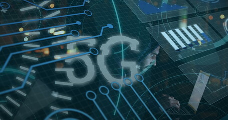 Image of financial data processing and stock market over network of connections