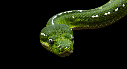 Fototapeta premium Emerald Tree Boa Close-Up: A Stunning Green Snake