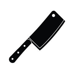 Isolated black and white illustration of a cleaver kitchen tool commonly used for chopping and cutting in food preparation
