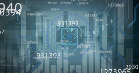 Image of changing numbers and focus over servers