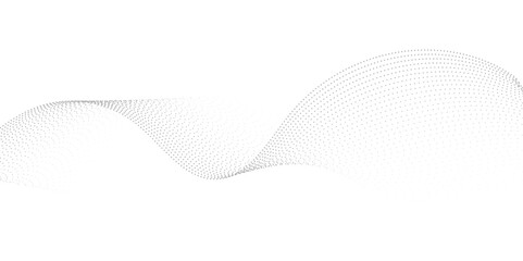 Halftone flowing wavy gradient dots shape isolated on transparent background. Digital future technology concept. Design for web design, music, cover, technology, science, data, banner, flayer, poster.