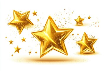 Golden stars scattered on a white background, with a shimmering, three-dimensional effect.  A celebratory or award-winning design