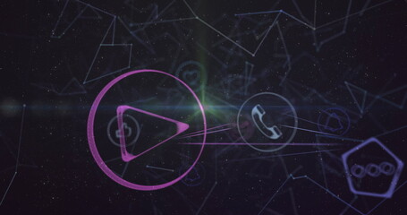 Obraz premium Image of network of connections with icons over dark background