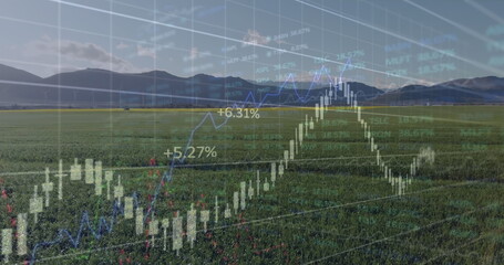 Image of graphs and data processing over wind turbine