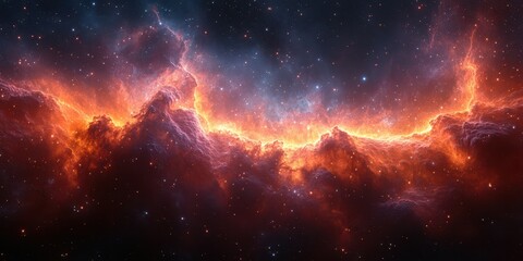 Fototapeta premium Vivid cosmic landscape showcasing fiery clouds and distant stars in the vastness of space during a nebula formation