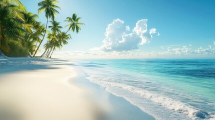 Idyllic Tropical Beach Paradise, White Sand, Turquoise Water, Palm Trees