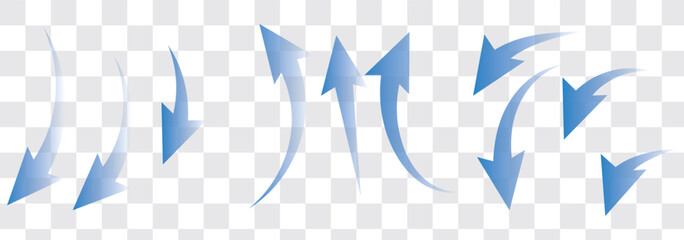 Set of blue arrow showing wind air flow isolated on white background, air direction signs. eps 10.
