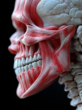 A 3D rendering of the risorius muscle is depicted in a medically accurate illustration of muscle anatomy