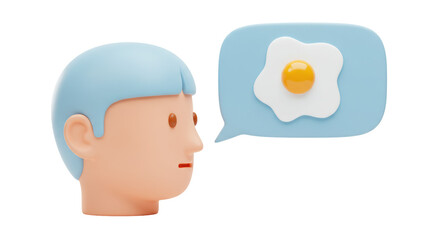 Isolated Head with Speech Bubble Thinking of Fried Egg