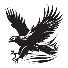 Obraz premium Hawk silhouette, agile and sleek in flight – Hawk illustration – Minimalist Hawk vector – Bird silhouette