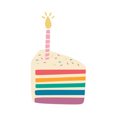 cute rainbow cake with candle for birthday party concept