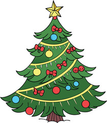 Colored Christmas Tree Design Illustration. Christmas Tree Holiday Clipart Art. Festive Christmas Tree Colored Drawing. Christmas Tree Flat Style Artwork