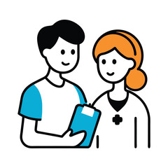 Healthcare teamwork doctor and nurse with clipboard minimalist style illustration