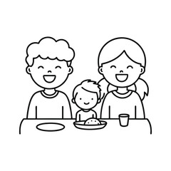 Happy family dinner line art illustration father mother son mealtime