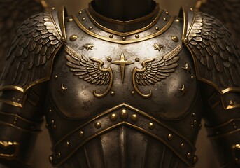 Dark winged-themed armor with golden embellishments