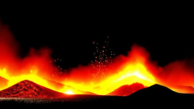background. Erupting volcano showcasing vivid red lava flows forming a captivating abstract fire background