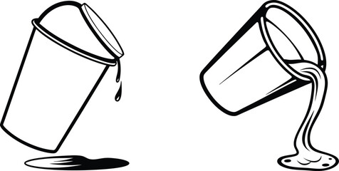 Spilled drink outline vector illustration cup liquid spill concept design