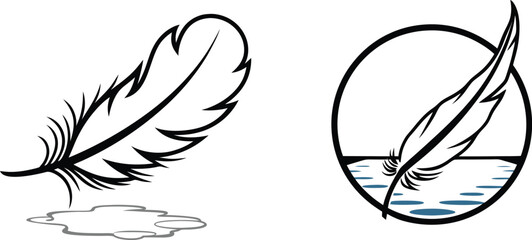 Feather silhouette logos graphic resource for writing design and minimalist symbol