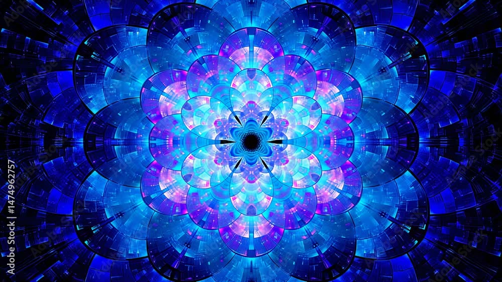 Poster abstract kaleidoscopic pattern in blue and purple
