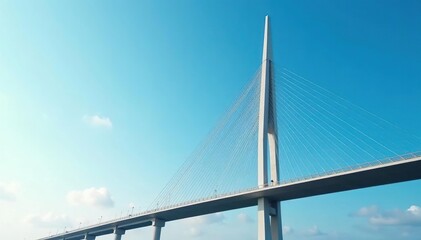 Modern bridge tower against a clear blue sky Sleek architectural design, metallic structure , strong, city, infrastructure