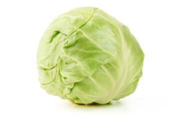 Fresh green cabbage head isolated on white background.