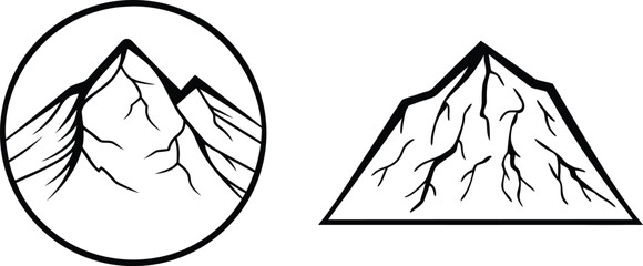 Mountain peaks in circle and triangle frames graphic black and white