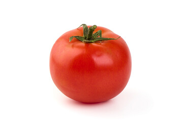 Ripe fresh tomatoes, close-up, isolated on white background.