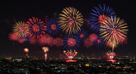 Spectacular Fireworks Display Over Cityscape at Night