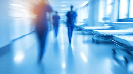 Hospital Hallway Dynamics: Capturing the intensity of medical professionals' hurried movements along a hospital corridor, this image creates a sense of urgency and professional dedication.