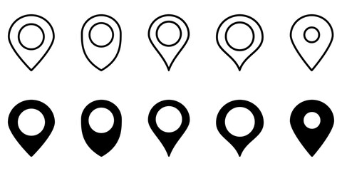 Location pin icons set. Map pin place marker collection. Location icons. Map marker pointer icon set. GPS location symbol collection. Flat style vector illustration