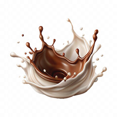 smooth liquid splash of milk and chocolate isolated on white background.