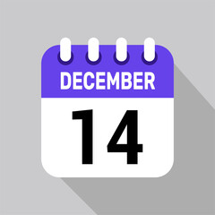 calendar 14 december icon vector date illustration background design.