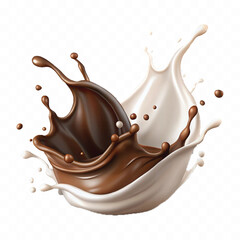 smooth liquid splash of milk and chocolate isolated on white background.
