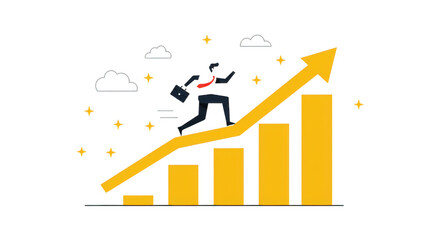 Businessman running on growth chart isolated on transparent background