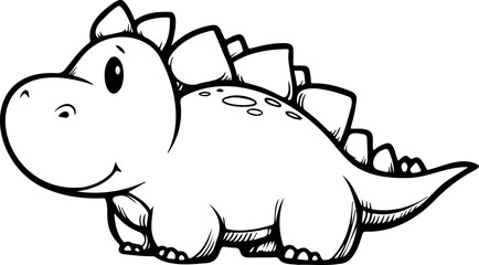 Cute dinosaur illustration with friendly expression. Black outline art for coloring page and children's art projects