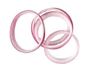 Sliced red onion rings on transparent background