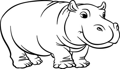 Illustration of a smiling hippopotamus , showcasing the charm of wildlife. Black outline art for coloring page and children's art projects