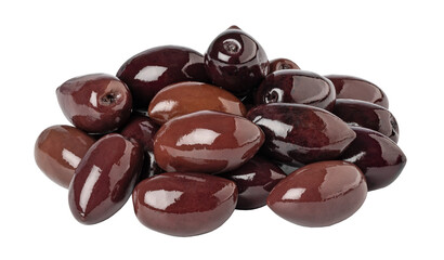 Kalamata olives forming a small pile on transparent background
