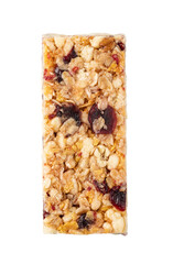 Cereal bar with dried cranberries on transparent background