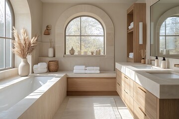 Fototapeta premium Elegant bathroom interior design with natural light and modern minimalist decor