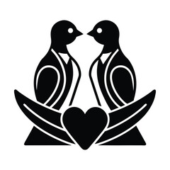 Romantic illustration of two birds in love with a heart shape design representing love and affection