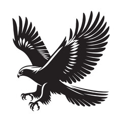 Focused Hawk silhouette, wings spread wide – Hawk illustration – Minimalist Hawk vector – Bird silhouette

