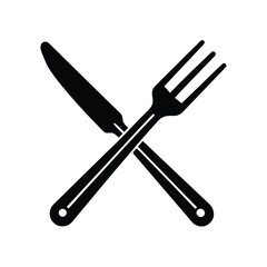 Black and white crossed fork and knife restaurant dining symbol for menus and culinary related topics