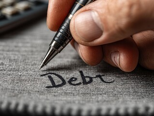 Hand writing line to connect between debt
